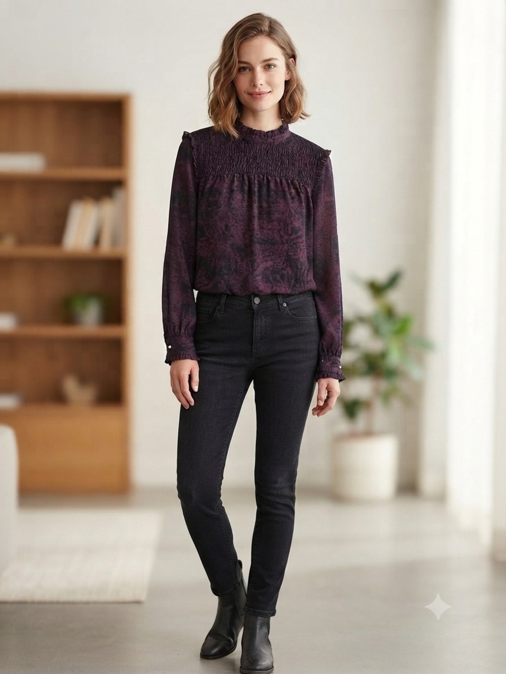 NEVER WORN Who What Wear Burgundy Mocked Semi-Sheer Blouse Top Sz Size XL
